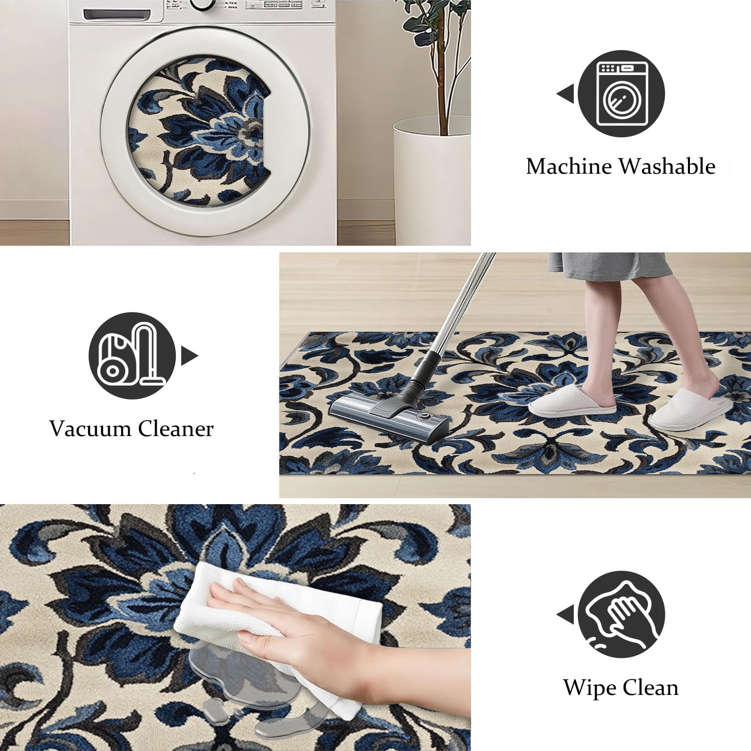 3 Piece Kitchen Rug Set, Non-Slip And Washable, Abstract Pattern Kitchen Hallway Rug, Soft And Comfortable, Suitable For Sinks, Floors, Entrances, Hallways and Bathrooms