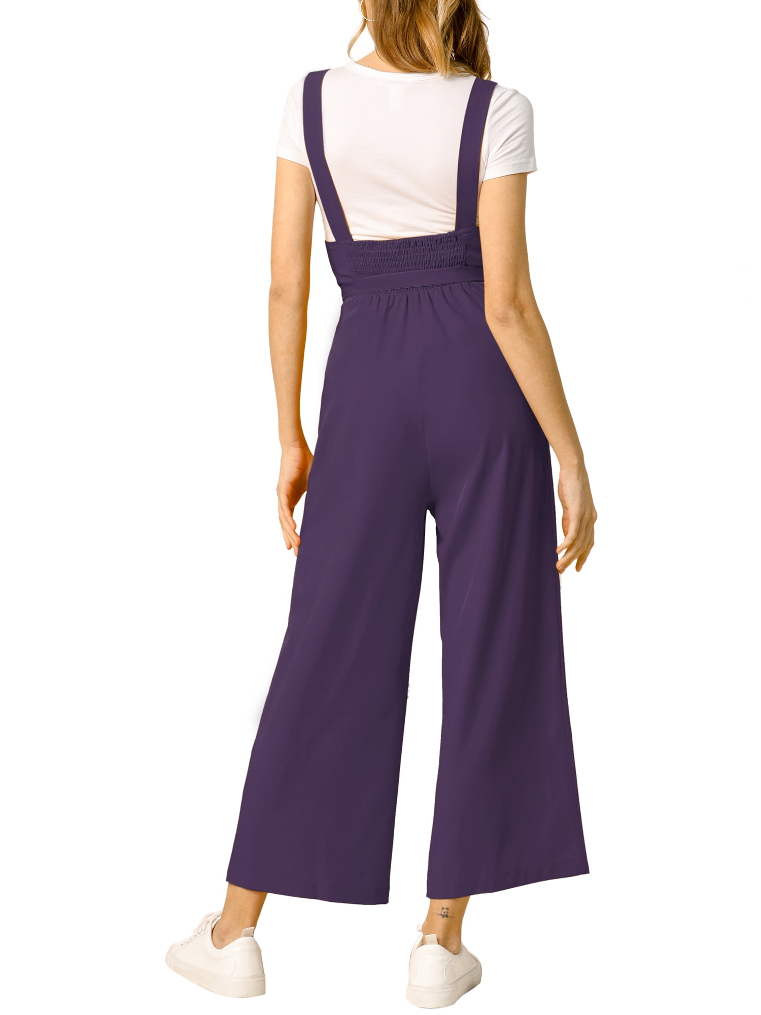 DARING DIVA Women's Button Front High Waist Belted Overall Jumpsuit M Dark Purple