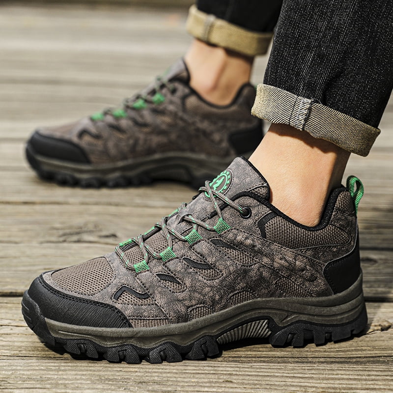 Men's Suede & Mesh Hiking Shoes, Breathable Outdoor Trail Sneakers, Non-Slip Rubber Outsole, Shock Absorption Comfortable Footwear for Trekking, Camping, and Daily Outdoor Activities