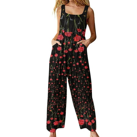 

Women Casual Boho Print Rompers Pocket Romper Long Playsuit Strap Button Jumpsuit Fashion Daily Womens Fashion Bodysuit