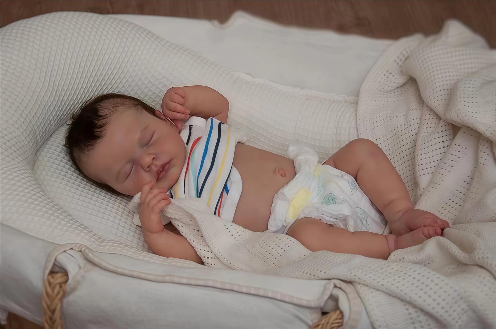 GloTide 20inch/50cm Full Body Closed Eyes Loulou Reborn Baby Doll With Rooted Hair Lifelike Newborn Baby
