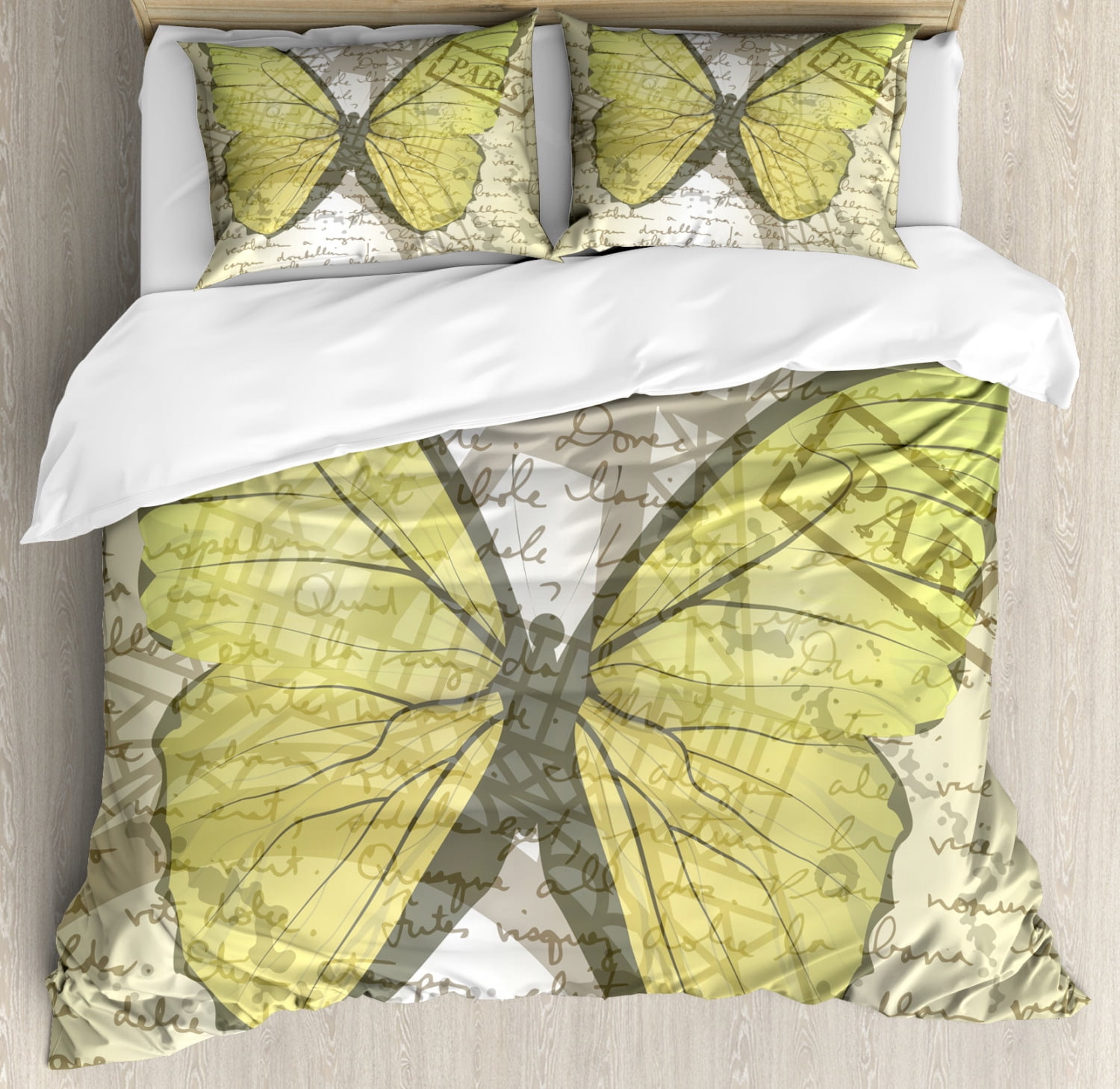 Eiffel Tower Duvet Cover Set Hand Drawn Cursive Writing And A
