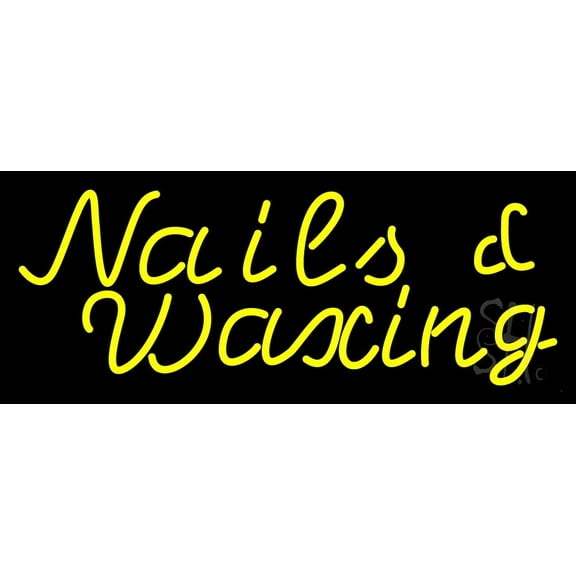 Yellow Nails Waxing LED Neon Sign 10 x 24 - inches, Black Square Cut Acrylic Backing, with Dimmer - Bright and Premium built indoor LED Neon Sign for Spa interior decor and storefront.