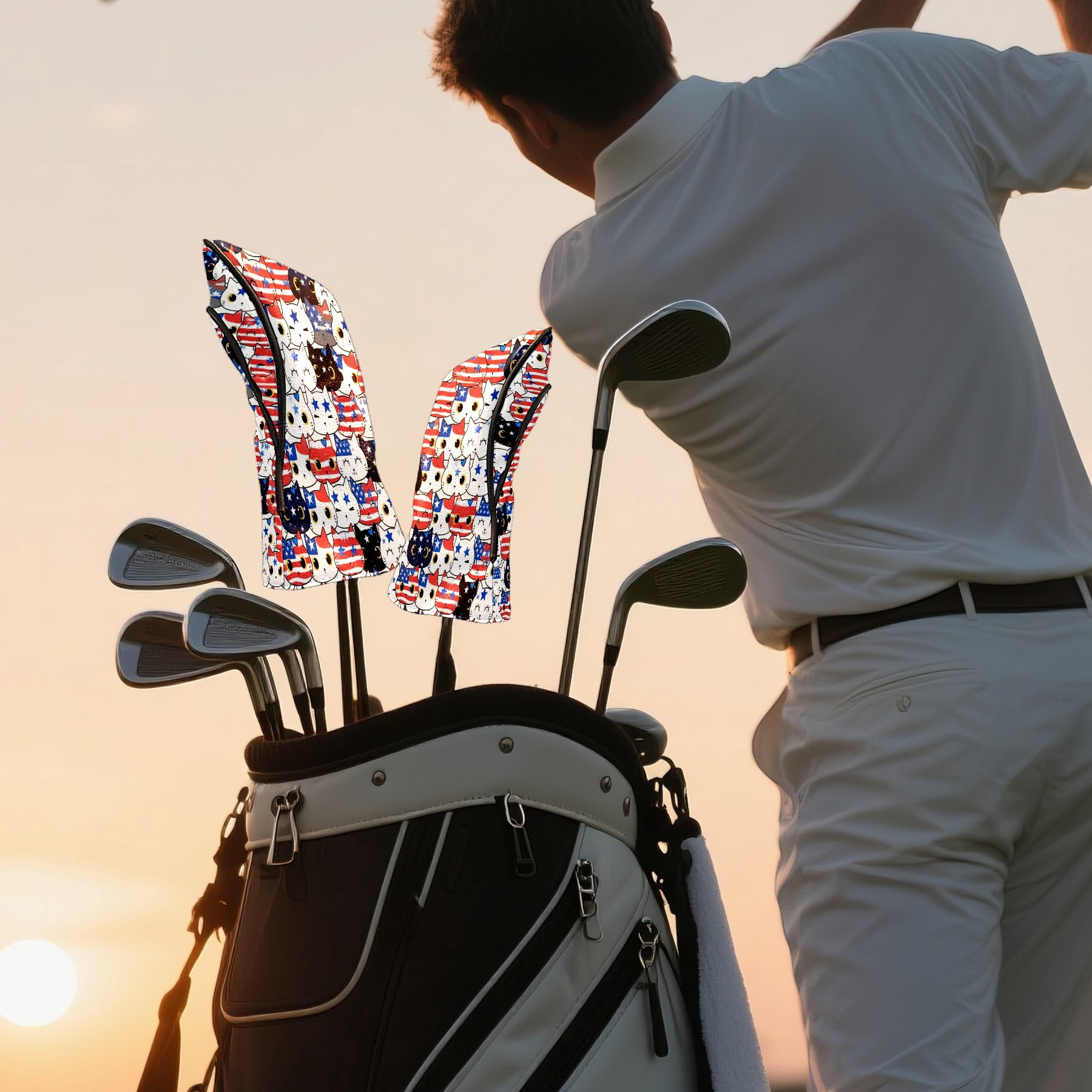 Golf Club Covers, Cartoon2 Premium PU Leather Driver Hybrid Putter Head Covers with Velvet Lining, Waterproof Golf Gifts for Men Women