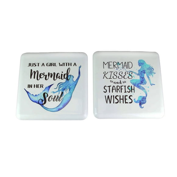 Set Of 2 Metal Mermaid Sign Inspirational Quote Wall Art Novelty Coastal Decor