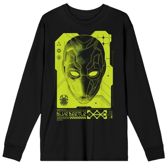 Blue Beetle Mask Crew Neck Long Sleeve Black Adult Tee-Medium
