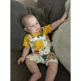 thumbnail image 2 of Baby Boy Girl Solid Short Sleeve Tops + Animal Style Overalls Shorts Summer Outfits Yellow 3-6 Months, 2 of 6