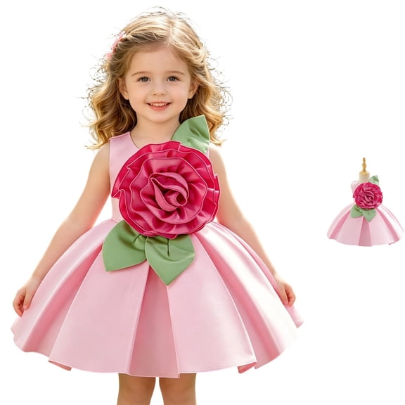 HJYCHN Kids Dress Sleeveless Round Neck Party Gown with Large 3D Floral Applique and Puffy Tutu Skirt for Girls Dress 9-12 Months