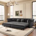 thumbnail image 2 of Chesterfield Sofa, 89 " W 3-In-1 Pull-Out Sofa Bed, Convertible Sleeper Sofa Bed, King Size Sofa Bed, Chaise Lounge, Velvet 3-Seater Sofa with Movable Ottoman, Tufted Design (Gray), 2 of 11
