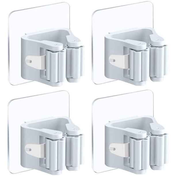 Portaescobas 4 piezas, sin taladrar Soporte de pared Portafregonas autoadhesivo, ganchos para armarios Cocina Baño Jardín Casa Garaje Adepaton LKX-0438-2