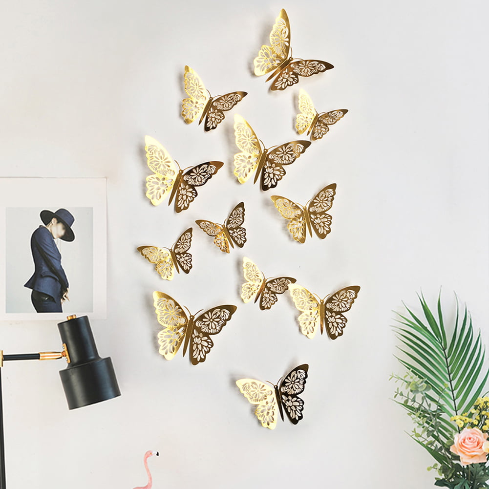 12Pcs 3D Hollow Butterfly Wall Sticker DIY Party Wedding Butterflies Home Decor