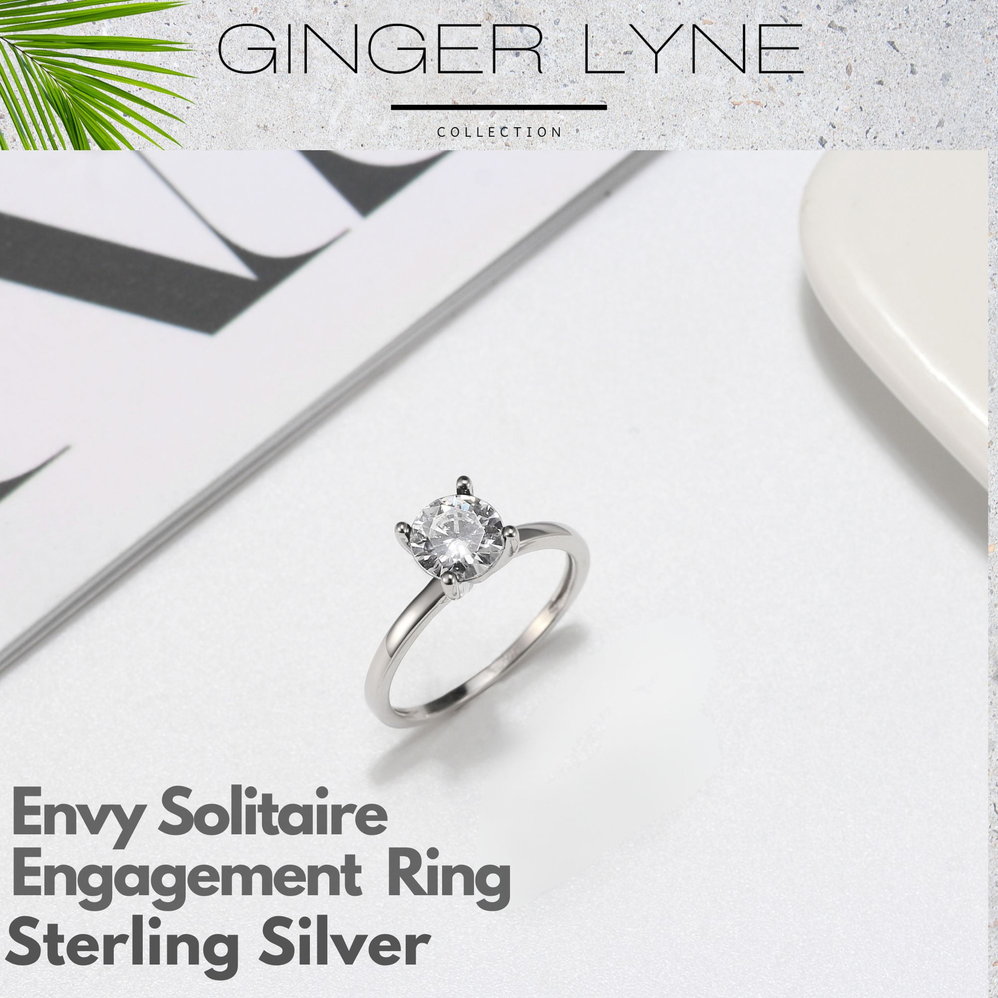 Envy Solitaire 1.25 Ct Engagement Ring for Women Promise Ring for Her Cubic Zirconia Sterling Silver Ginger Lyne