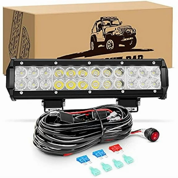 Waywe 12 inch 72W Led Light Bar Spot Flood Combo Driving Lighting Off Road Lights Led Lamp Working Light with 16AWG Wiring Harness for Truck Golf Cart SUV ATV UTV Boat
