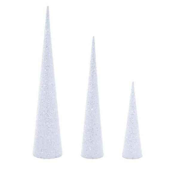 Vickerman RIC230611 15-24-30 in. White Cone Tree, Assorted Size - 3 per Pack