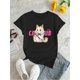 thumbnail image 2 of Cute Cat Graphic Print T-shirt, Casual Round Neck Short Sleeve Top, Women's Clothing, 2 of 6