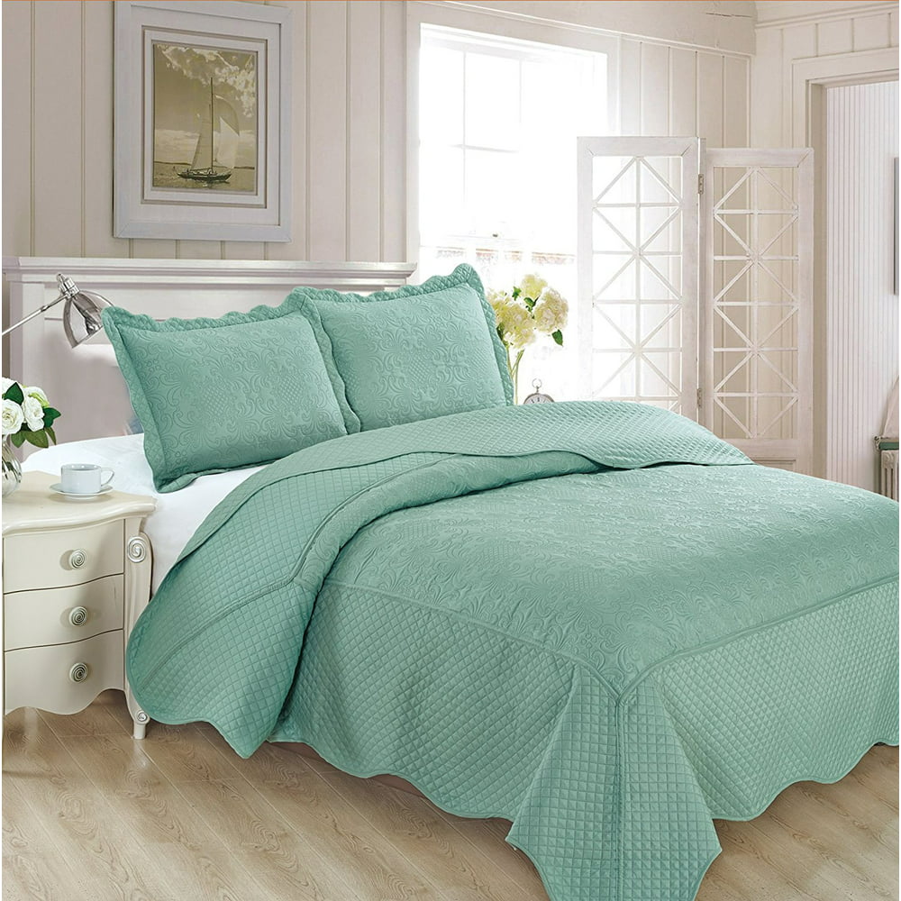Fancy Collection 2pc Luxury Bedspread Coverlet Embossed Bed Cover Solid ...