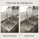 thumbnail image 3 of Tarja Doble Para Cocina 82x47 cm KADINOX PLUS | Submontar o Sobre Encimera | Acero Inoxidable Calibre 18 | Mezcladora 360° Cromada y Kit Completo, 3 of 6