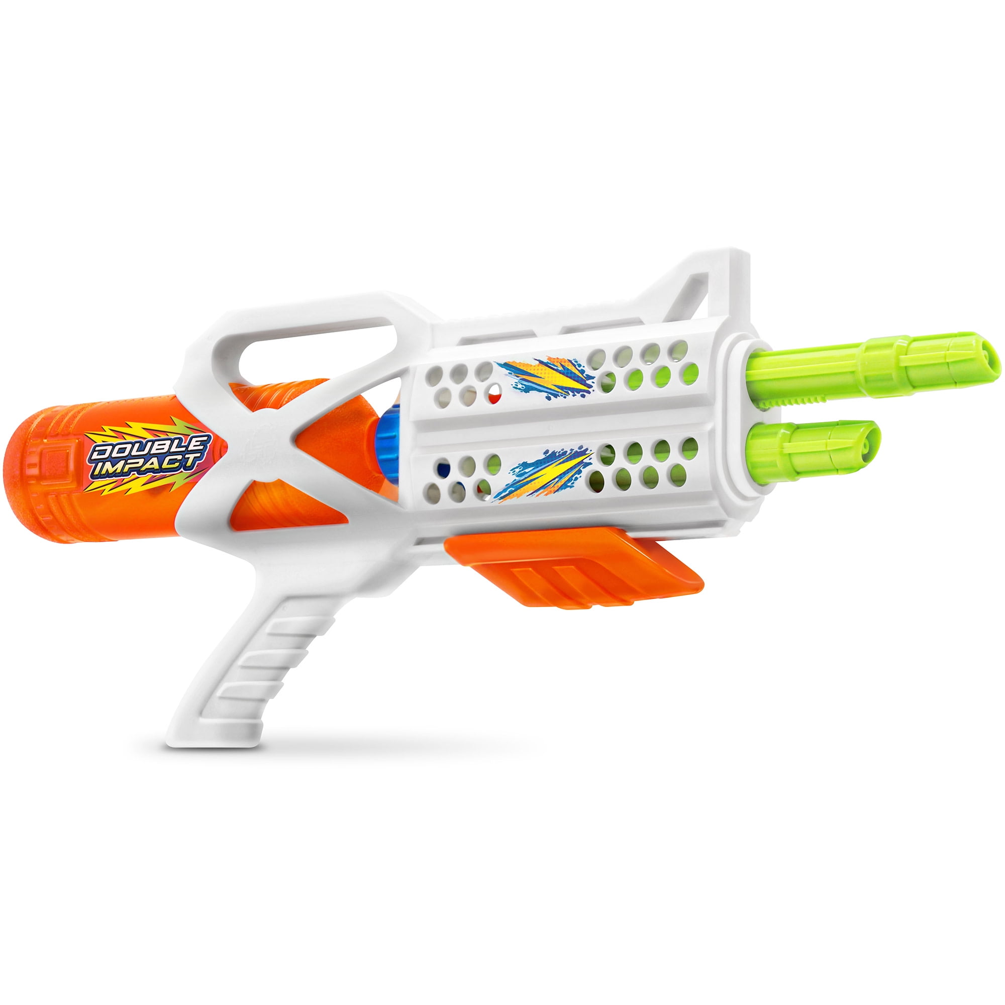 Lanard: Water Blaster - Double Impact - White & Orange, Pump Action Dual Water Barrels Toy, Sprays Water Up To 30ft, 25.4oz Tank, Outdoor Play, Kid 4+