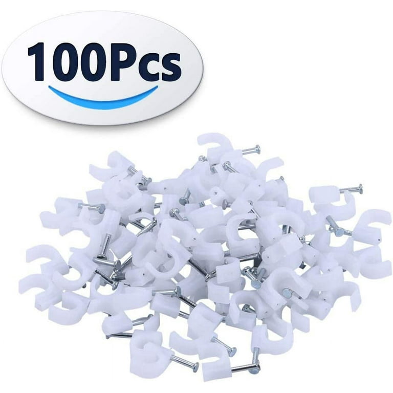 100 Pcs Round Cable Clips White Cable Management – 8mm, AGPTEK Cable Nail  Clips Electrical Cable Wall Clips for Wire Ethernet Cable, Telephone Cable,  TV Wire