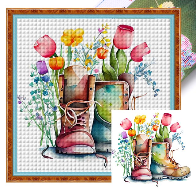 Hilo Algodón Bordado 18CT Botas Pareja Impresas Punto Cruz 30x30cm