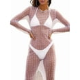 thumbnail image 3 of Robe de Plage en Maille Transparente avec Perles et Strass pour Femmes, Maillot de Bain Bikini, Blanc P, 3 of 9