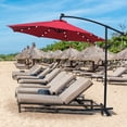 thumbnail image 5 of Solar Powered Outdoor Umbrella, 10 ft Patio Offset Hanging Umbrella with 24 Solar Powered LED Lights, Crank & Cross Base, Outdoor Patio Umbrella for Backyard Poolside Lawn Garden, Red, D087, 5 of 9