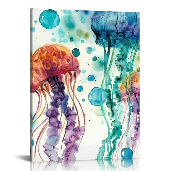 FCXZI Watercolor Octopus Seaturtle Seahorse Jellyfish Wall Art Beach Bathroom Decor Sea Animal Canvas Pictures for Bedroom Living Room Home Decoration Ocean Marine Coastal Painting Artwork