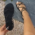 thumbnail image 4 of Gealkoca Women's Strappy Flat Sandals Dressy Solid Color Open Toe Ankle Strap Summer Beach Vacation Shoes Women's Criss Cross Strappy Sandals, 4 of 8
