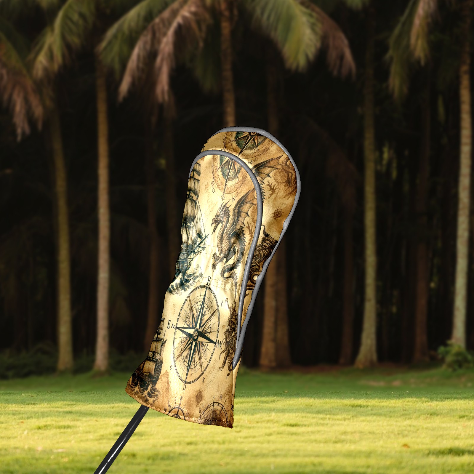 Golf Club Covers, Vintage Brown Sailing Dragon Premium PU Leather Driver Hybrid Putter Head Covers with Velvet Lining, Waterproof Golf Gifts for Men Women