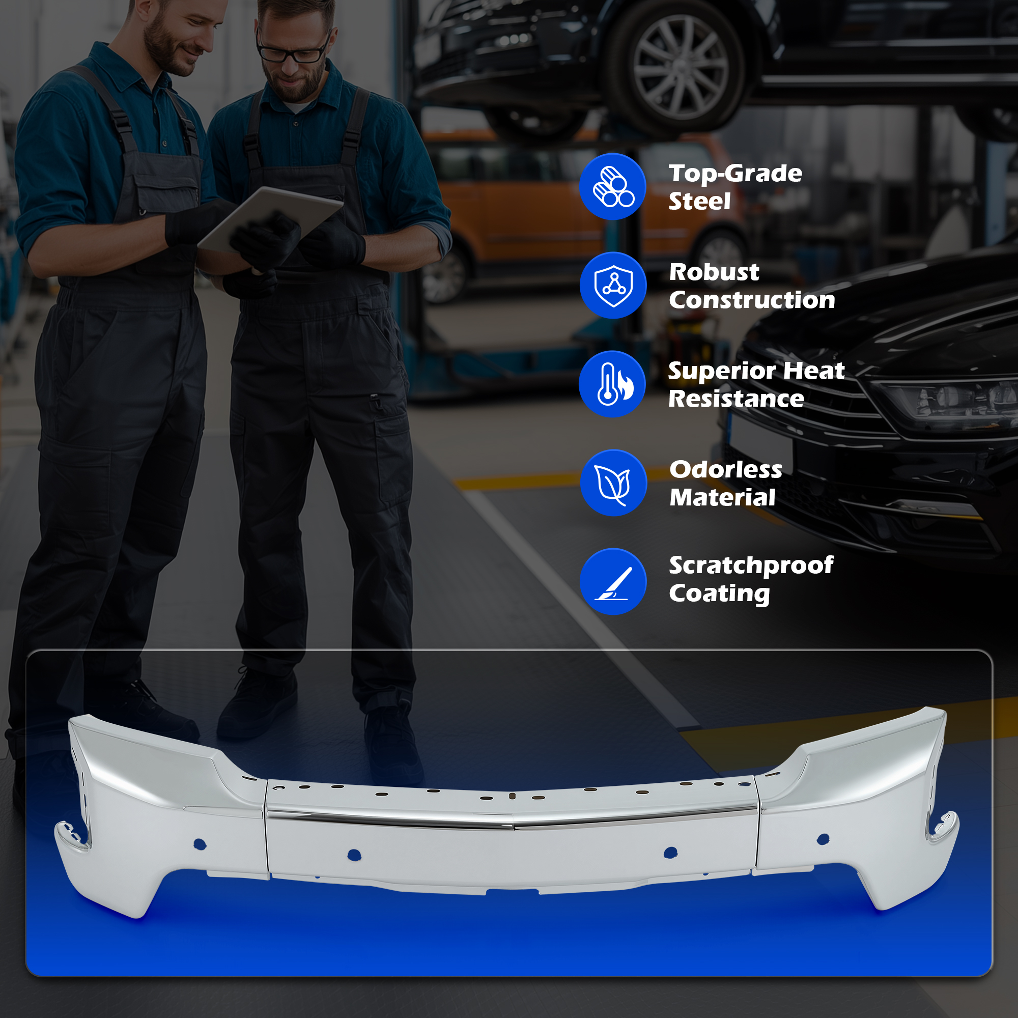 Bestco For 2019-2022 Chevrolet Silverado 1500 Split Steel Front Bumper Chrome With Sensor Holes