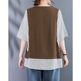 thumbnail image 4 of Women's Half Sleeve Crewneck Stripe Solid Color Patchwork Tee Shirt T-Shirt Tops GA2630 Coffee, 4 of 5