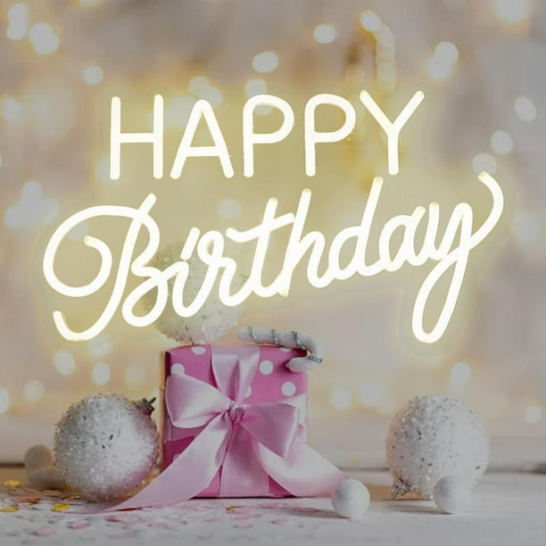 Señal de luz LED con letras, lámpara de noche, USB, reutilizable para cumpleaños, dormitorio, feliz Blanco cálido feliz Yinane Señal de luces de fiesta