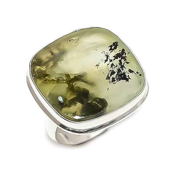 Natural Prehnite Gemstone 925 Sterling Silver Jewelry Ring Size 8.5
