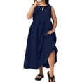 thumbnail image 2 of Karymi Plus Size Bow Keyhole Sleeveless Midi Dress, High Waist A-Line Casual Flowy Summer Dress with Pockets Easter Dress, 2 of 7