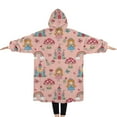 thumbnail image 2 of Oversized Wearable Blanket Hoodie,Princess Mushroom Castle Pattern Sherpa Blanket Hoodie with Super Pockets,Super Warm Fuzzy Pullover for Women & Men, 2 of 6