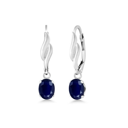 - 2.04 Ct Oval Blue Sapphire 925 Sterling Silver Earrings