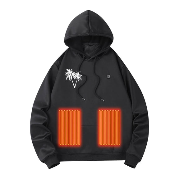 KeShDi Heated Coat Men's Stitching Drawstring Hooded Slim Fashion Coat Outwear Black M