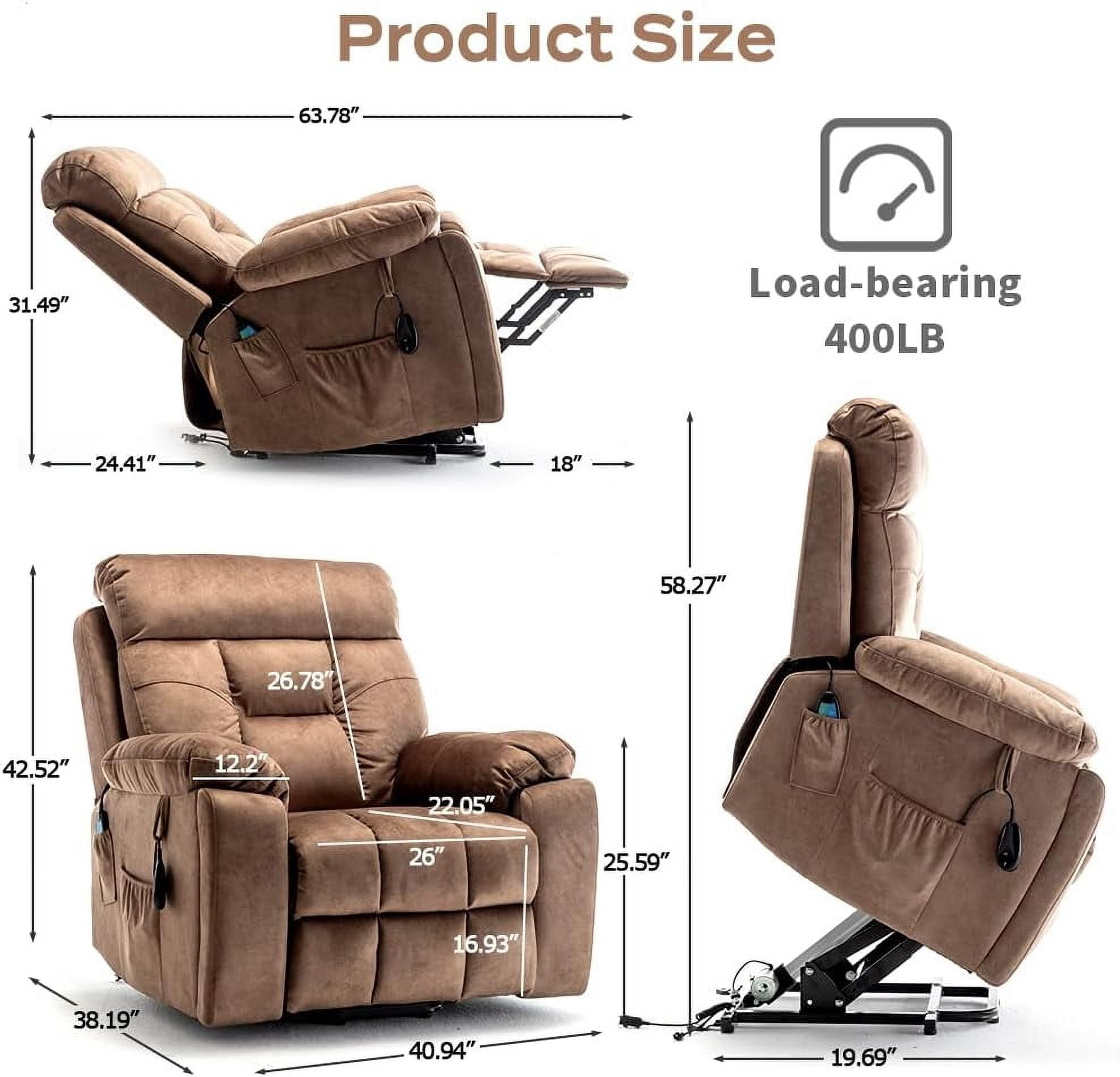 LITVZ 26in Extra Wide Recliner Chair for Big Man 400lbs, Oversized Power Lift Chair with Heat and Massage Hidden Cup Holder, Overstuffed Velvet Stand Up Recliner Lift Chairs for Elderly