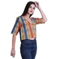 thumbnail image 4 of Moomaya Womens Printed Cotton V-neck Crop Top Elbow Sleeve Summer Clothing Boho Blouse, 4 of 7