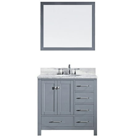 Italian White Carrara Marble - VIRTU USA Caroline Avenue 36-inch Italian Carrara White Marble Single Bathroom Vanity Set with Faucet Options Cool Grey Finish, Brushed Nickel Faucet