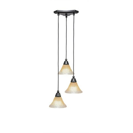 - Europa Matte Black Three-Light Pendant with Amber Crystal Glass