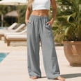 thumbnail image 4 of Linen Pants for Women Drawstring Waist Flowy Lounge Pant Wide Leg Dressy Palazzo Trousers with Pockets Gray XL, 4 of 6