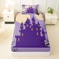 thumbnail image 3 of Feelyou Cartoon Ghost Castle Twin Sheets, Spooky Skull Bat Bedding, Light Purple, 3-Piece, 1 Flat Sheet, 1 Fitted Sheet and 1 Pillowcase, 3 of 5