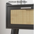 thumbnail image 6 of Nightstand Set of 2, Small Black Bedside Table, End Table with Rattan Door, Boho Side Table with Solid Wood Legs for Bedroom Living Room Small Space, 6 of 14