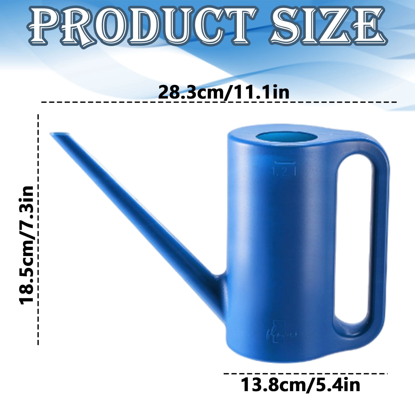 Xrouty 1.2 L Large Capacity Blue Plastic Watering Can Long Spout Garden Pot, Ergonomic Dual Handle PP Design, Lightweight blue