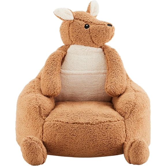 Kids Bean Bag Chair with Faux Rabbit Fur Cover, 31 Inch, Brown