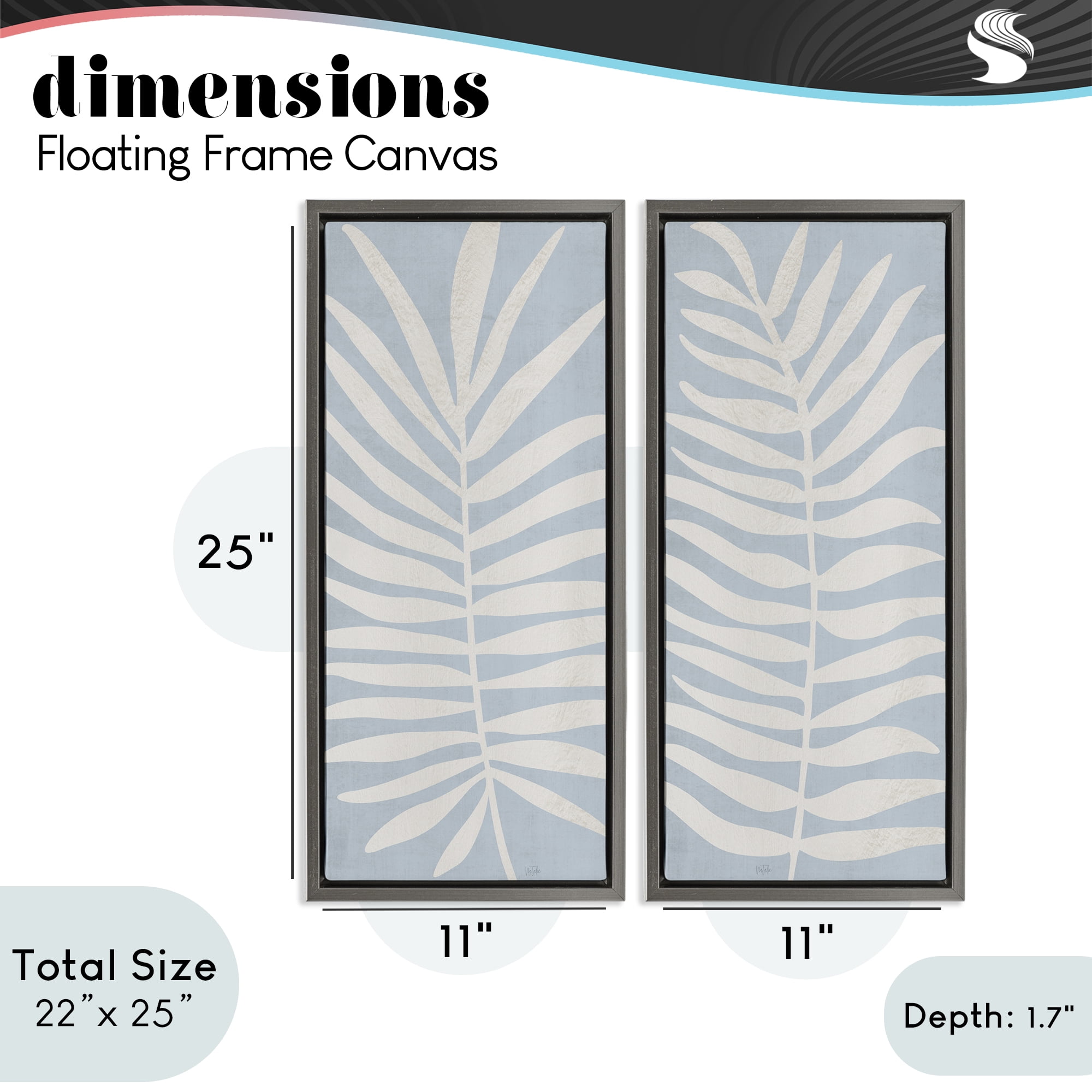 Stupell Industries Soft Palm Leaf Pair 2 Piece Gray Framed Floater Canvas Set, design by Natalie Carpentieri