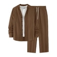 thumbnail image 5 of Men's 2 Piece Vertical Striped Textured Outfits Summer Casual Long Sleeve Button Down Shirts and Pants Matching Sets Coffee, 5 of 8