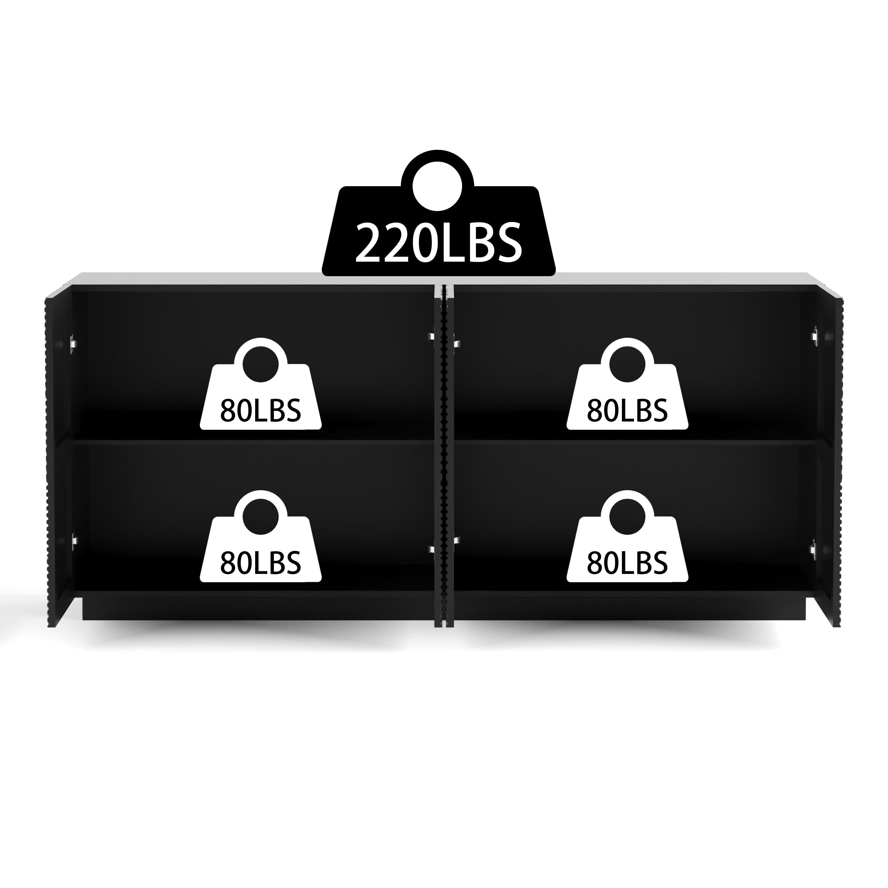 Aukfa Modern Water Ripple Sideboard Cabinet,Coffee Bar TV Console for Dining Room/Kitchen/Living Room,Black