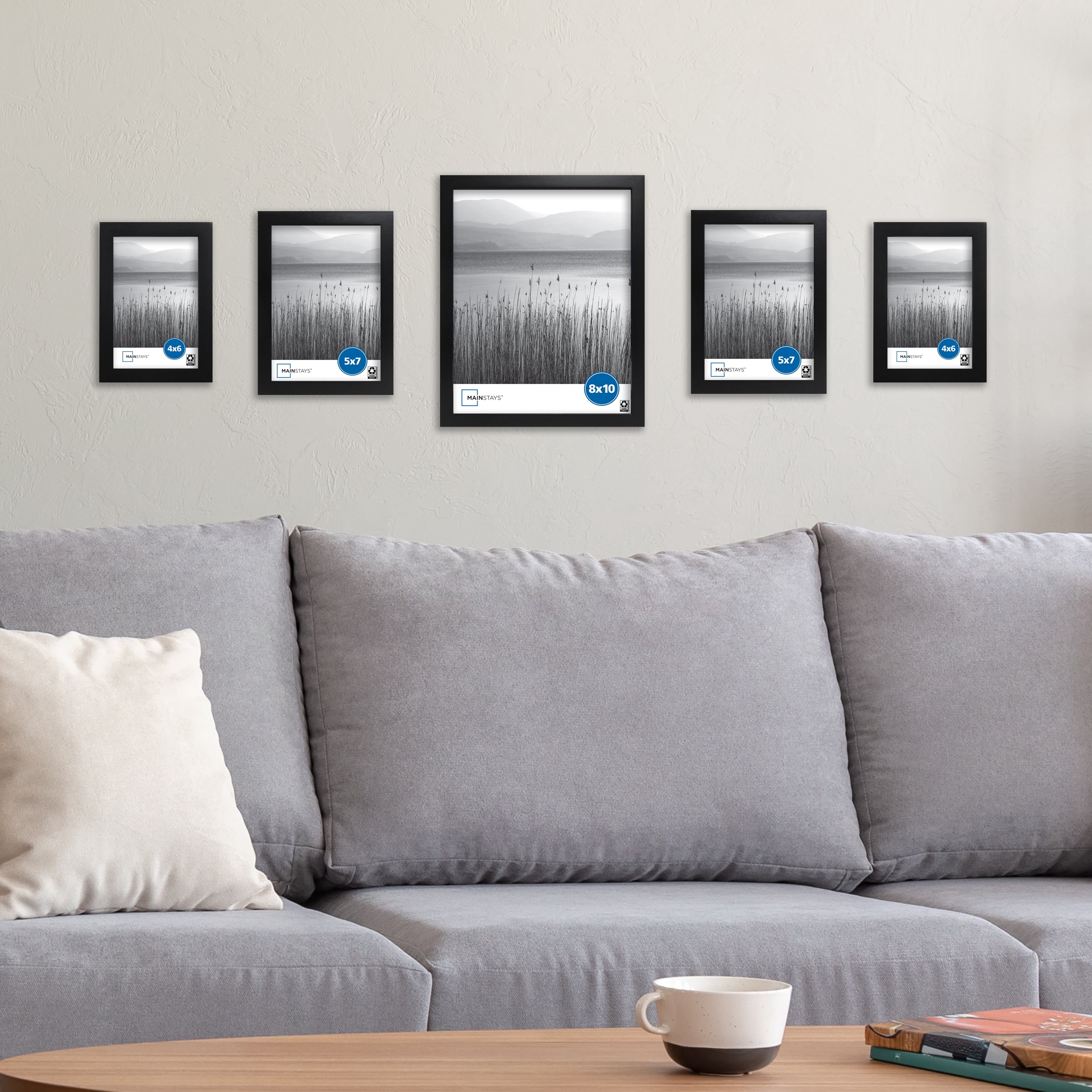 Mainstays Black 0.5" Gallery Picture Frame 5 pc Set (2-4x6, 2-5x7, 1-8x10 Frames)